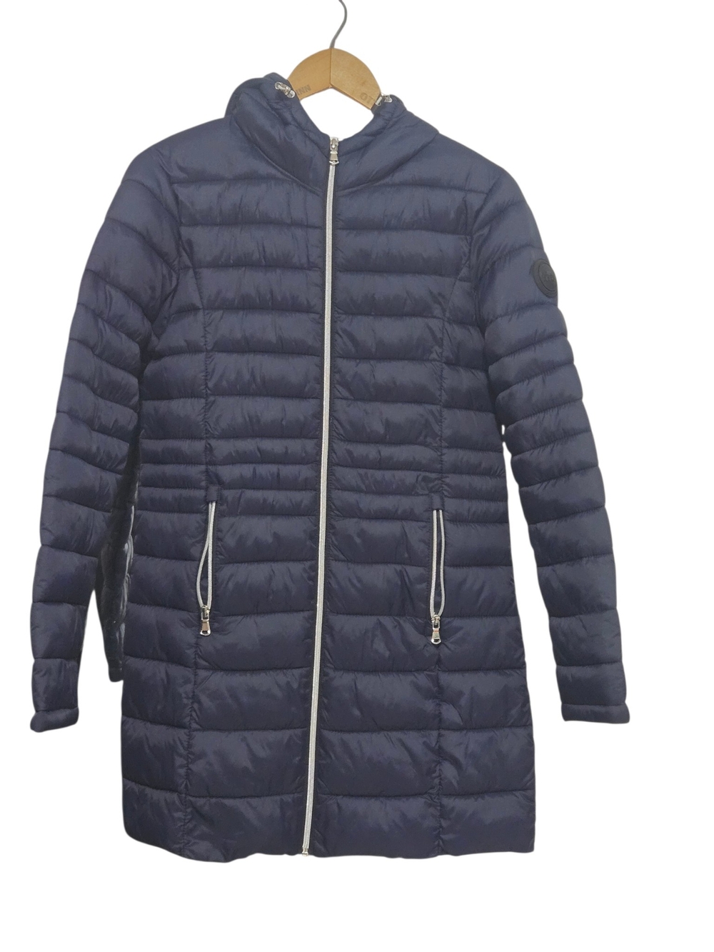 Point Zero Ultralight Navy Blue Quilted Hooded Quilted Knee Lenght Coat XS